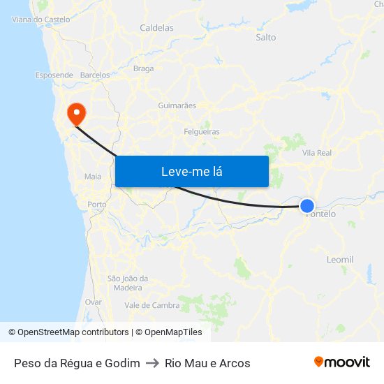 Peso da Régua e Godim to Rio Mau e Arcos map