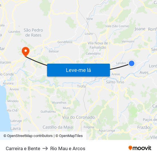 Carreira e Bente to Rio Mau e Arcos map