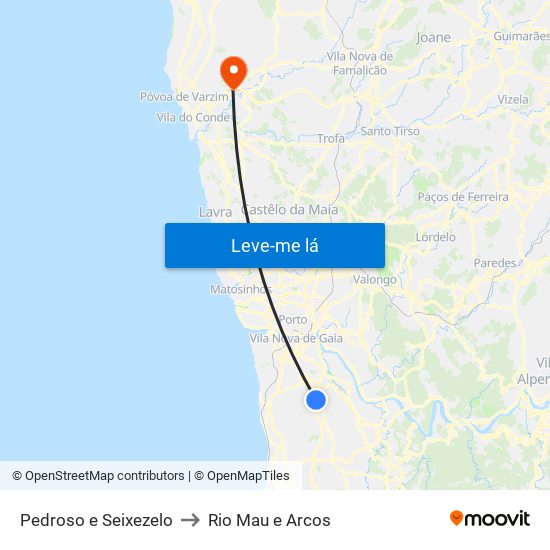 Pedroso e Seixezelo to Rio Mau e Arcos map
