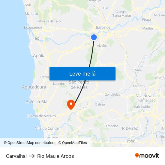 Carvalhal to Rio Mau e Arcos map