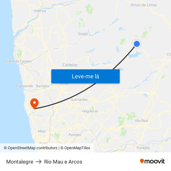 Montalegre to Rio Mau e Arcos map