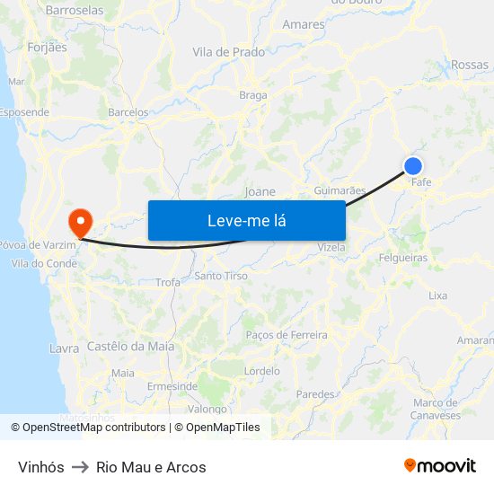 Vinhós to Rio Mau e Arcos map