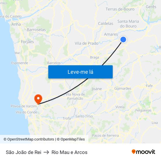 São João de Rei to Rio Mau e Arcos map