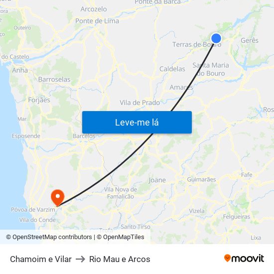 Chamoim e Vilar to Rio Mau e Arcos map