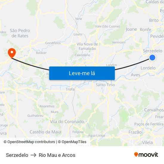 Serzedelo to Rio Mau e Arcos map