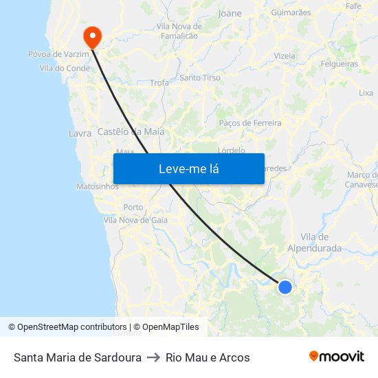 Santa Maria de Sardoura to Rio Mau e Arcos map