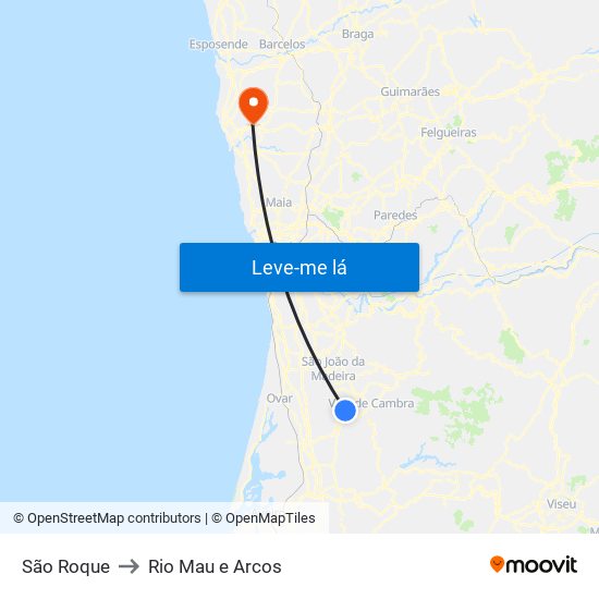 São Roque to Rio Mau e Arcos map