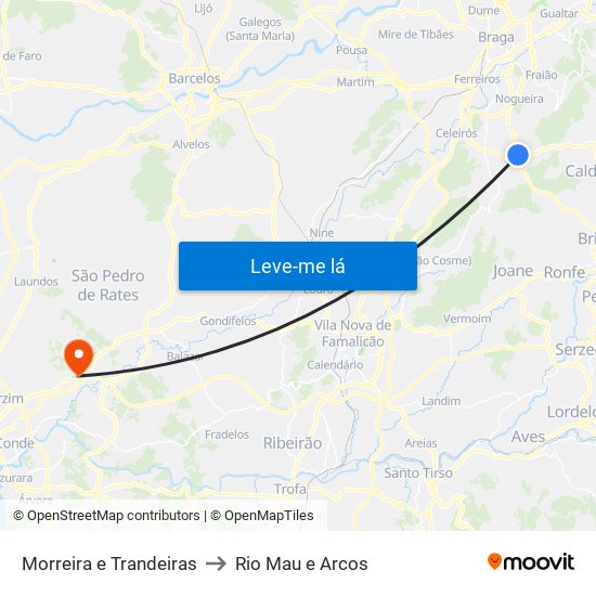 Morreira e Trandeiras to Rio Mau e Arcos map