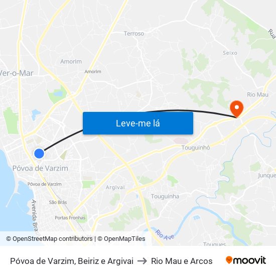 Póvoa de Varzim, Beiriz e Argivai to Rio Mau e Arcos map