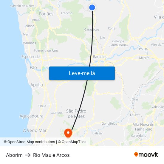 Aborim to Rio Mau e Arcos map