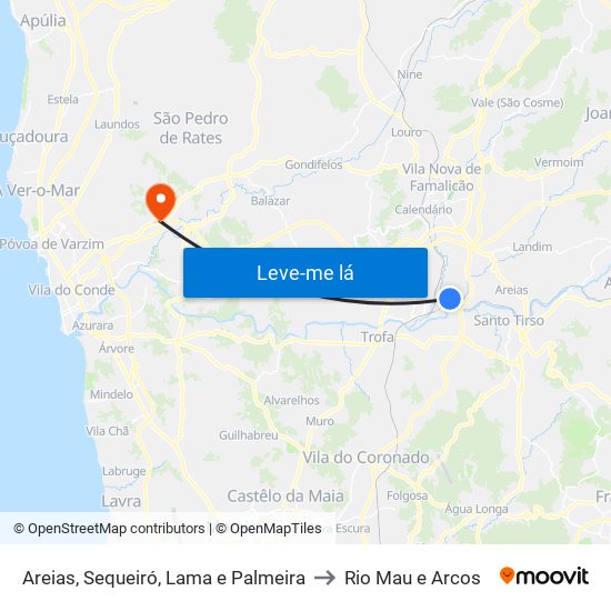 Areias, Sequeiró, Lama e Palmeira to Rio Mau e Arcos map