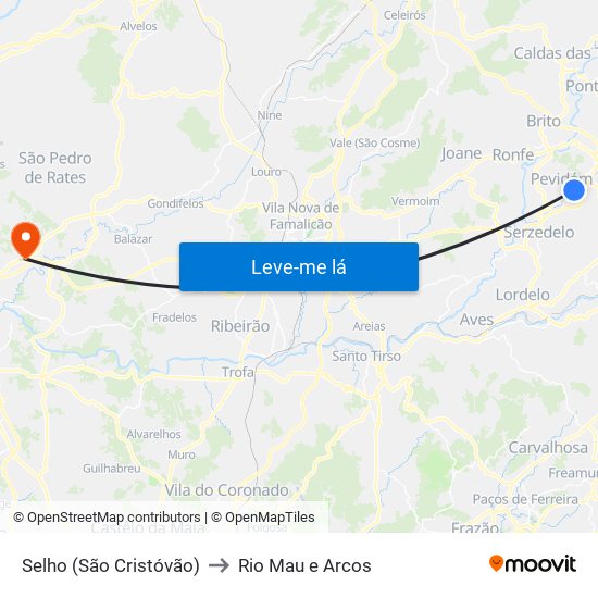 Selho (São Cristóvão) to Rio Mau e Arcos map