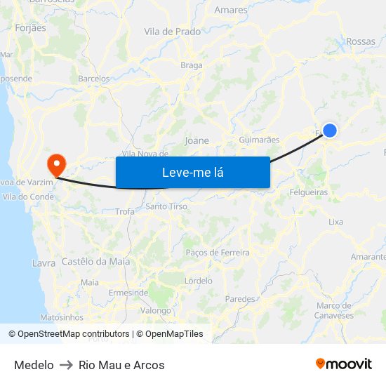 Medelo to Rio Mau e Arcos map