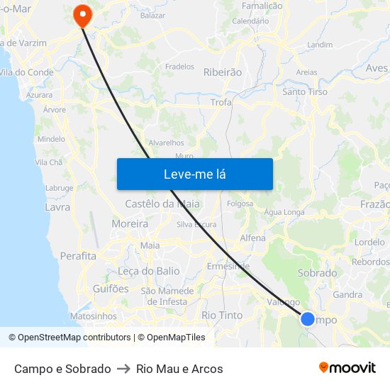 Campo e Sobrado to Rio Mau e Arcos map