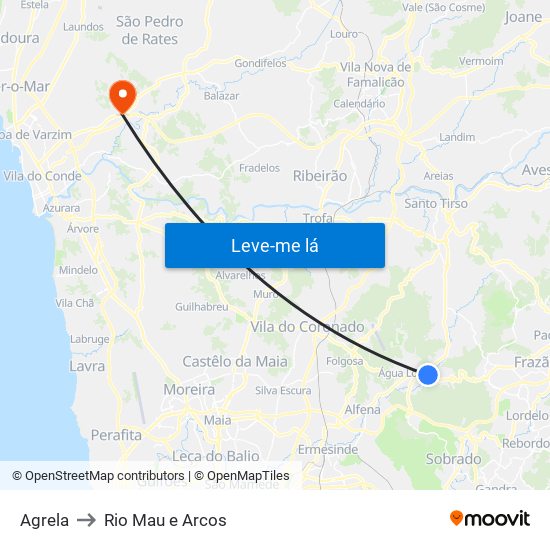 Agrela to Rio Mau e Arcos map
