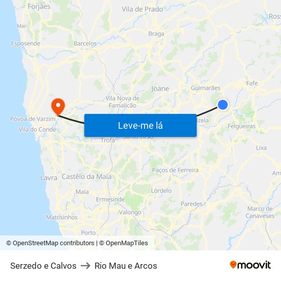 Serzedo e Calvos to Rio Mau e Arcos map