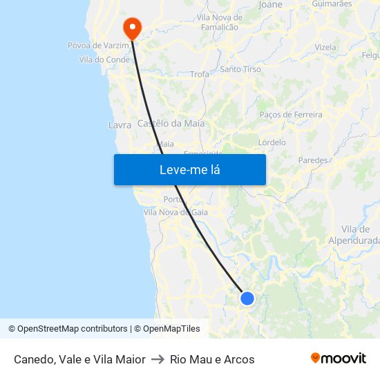 Canedo, Vale e Vila Maior to Rio Mau e Arcos map