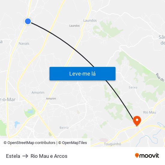 Estela to Rio Mau e Arcos map