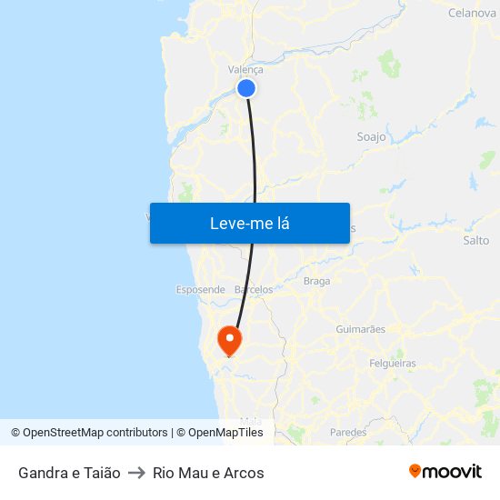 Gandra e Taião to Rio Mau e Arcos map