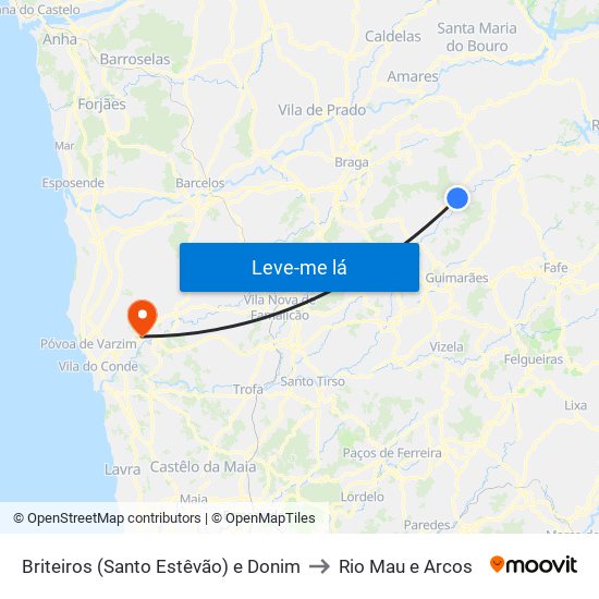 Briteiros (Santo Estêvão) e Donim to Rio Mau e Arcos map