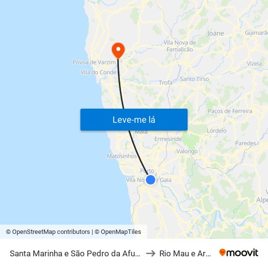 Santa Marinha e São Pedro da Afurada to Rio Mau e Arcos map
