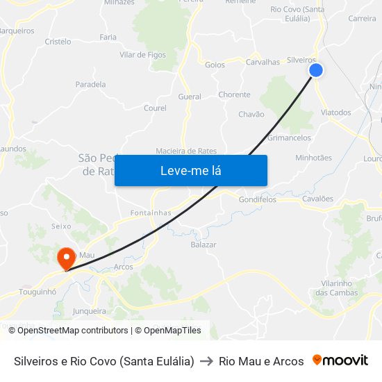 Silveiros e Rio Covo (Santa Eulália) to Rio Mau e Arcos map