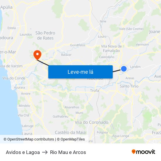 Avidos e Lagoa to Rio Mau e Arcos map