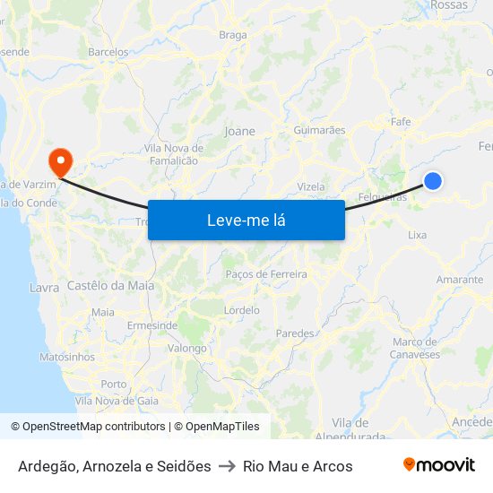 Ardegão, Arnozela e Seidões to Rio Mau e Arcos map
