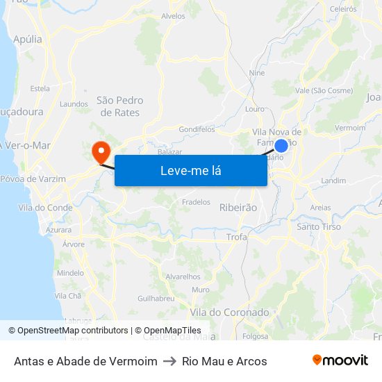 Antas e Abade de Vermoim to Rio Mau e Arcos map