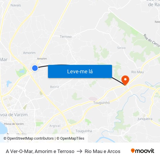 A Ver-O-Mar, Amorim e Terroso to Rio Mau e Arcos map