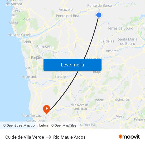 Cuide de Vila Verde to Rio Mau e Arcos map