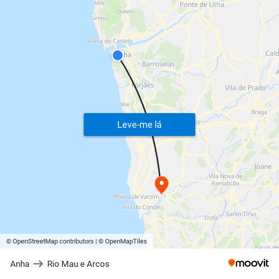 Anha to Rio Mau e Arcos map