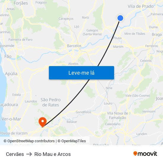 Cervães to Rio Mau e Arcos map