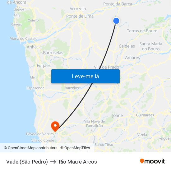 Vade (São Pedro) to Rio Mau e Arcos map