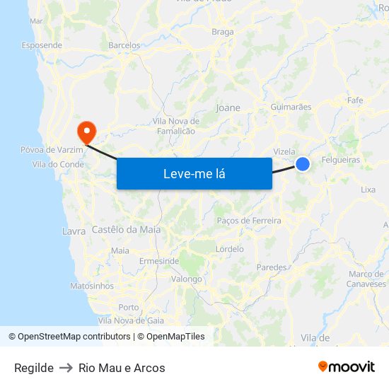 Regilde to Rio Mau e Arcos map