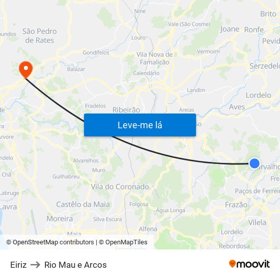 Eiriz to Rio Mau e Arcos map