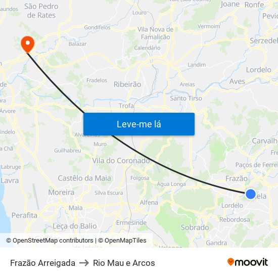 Frazão Arreigada to Rio Mau e Arcos map