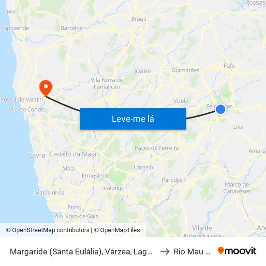 Margaride (Santa Eulália), Várzea, Lagares, Varziela e Moure to Rio Mau e Arcos map