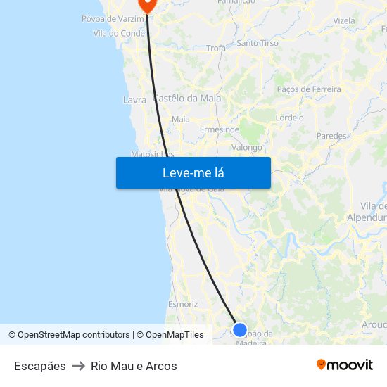 Escapães to Rio Mau e Arcos map