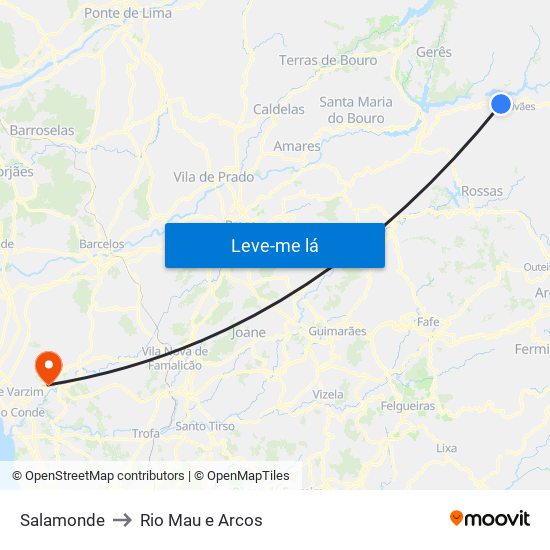 Salamonde to Rio Mau e Arcos map