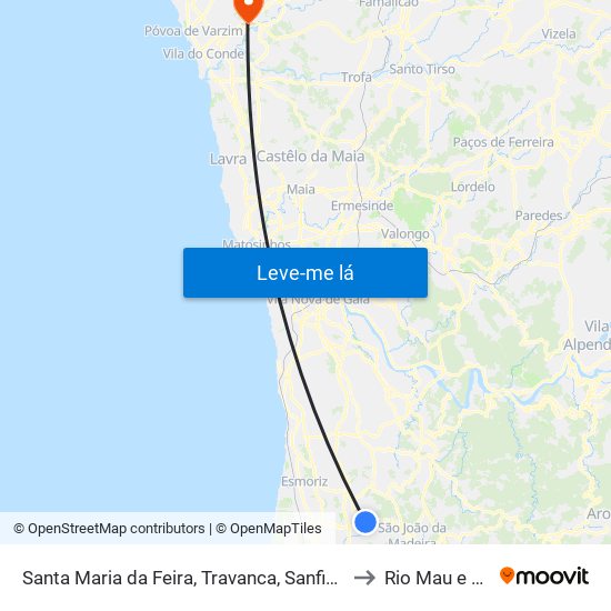 Santa Maria da Feira, Travanca, Sanfins e Espargo to Rio Mau e Arcos map