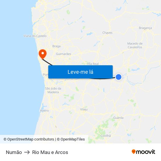 Numão to Rio Mau e Arcos map