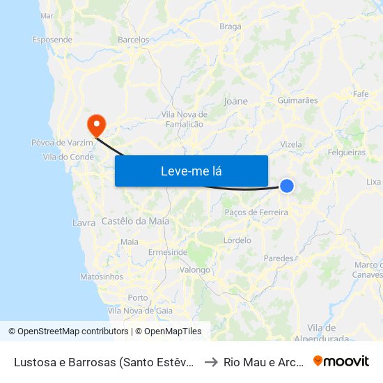 Lustosa e Barrosas (Santo Estêvão) to Rio Mau e Arcos map