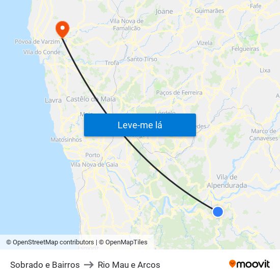 Sobrado e Bairros to Rio Mau e Arcos map