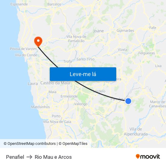Penafiel to Rio Mau e Arcos map