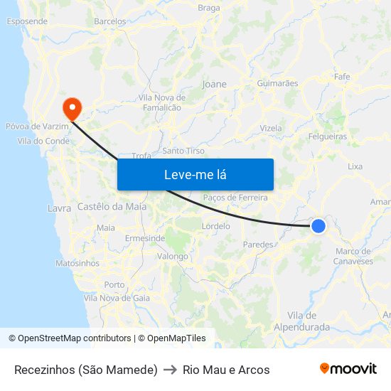 Recezinhos (São Mamede) to Rio Mau e Arcos map