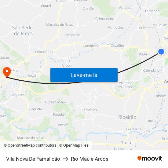 Vila Nova De Famalicão to Rio Mau e Arcos map