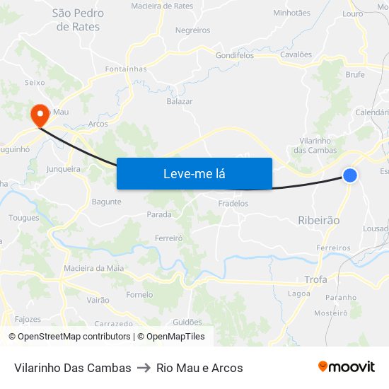 Vilarinho Das Cambas to Rio Mau e Arcos map