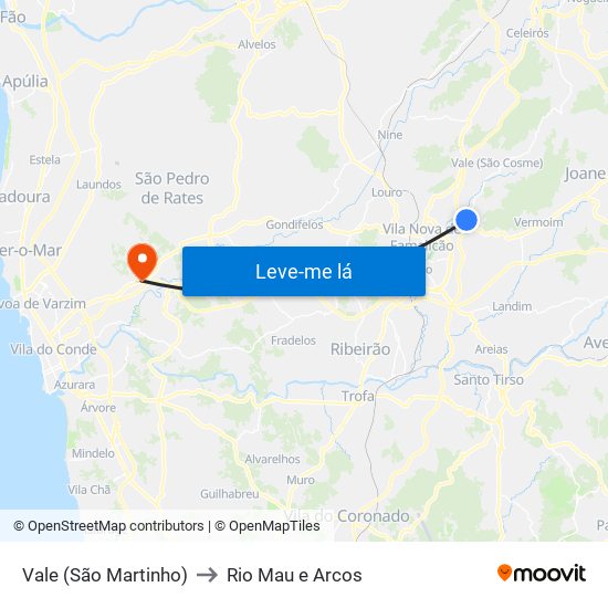 Vale (São Martinho) to Rio Mau e Arcos map