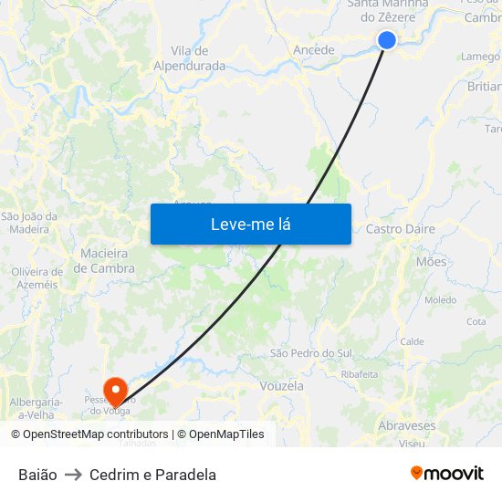 Baião to Cedrim e Paradela map